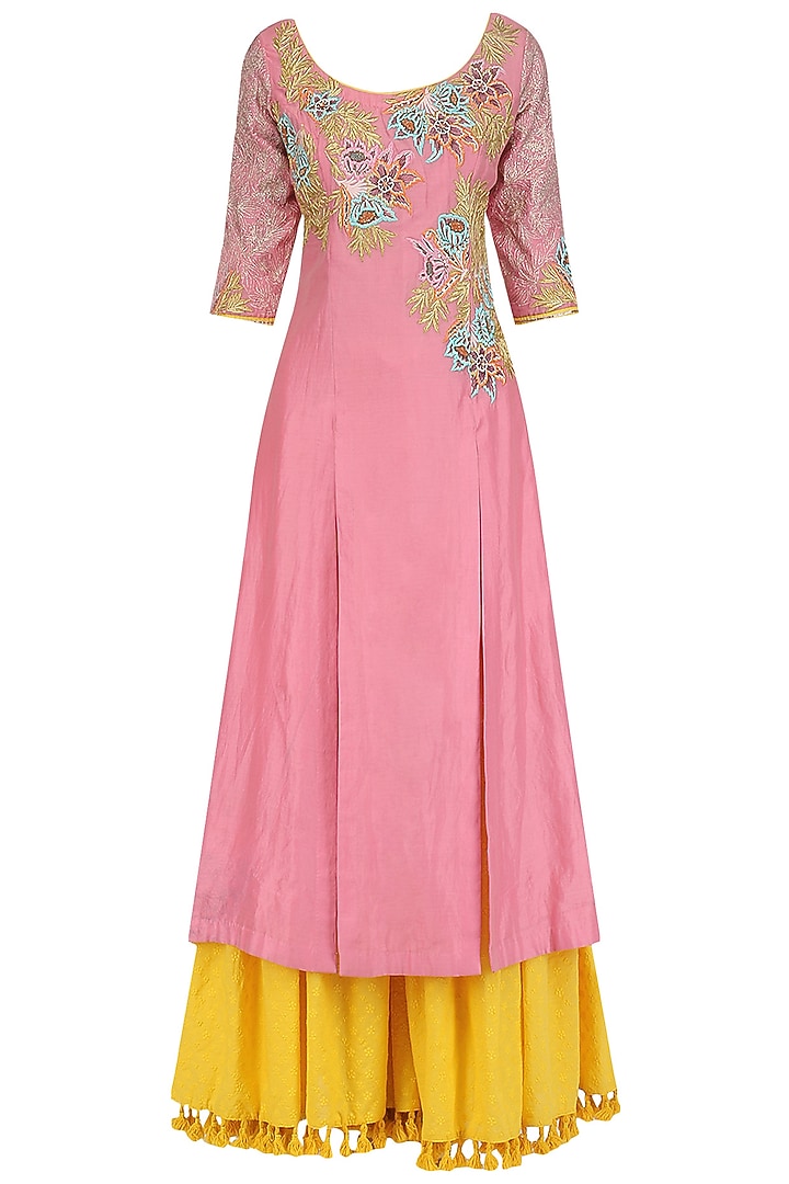 Rose pink A-line kurta and sharara set available only at Pernia's Pop Up Shop.
