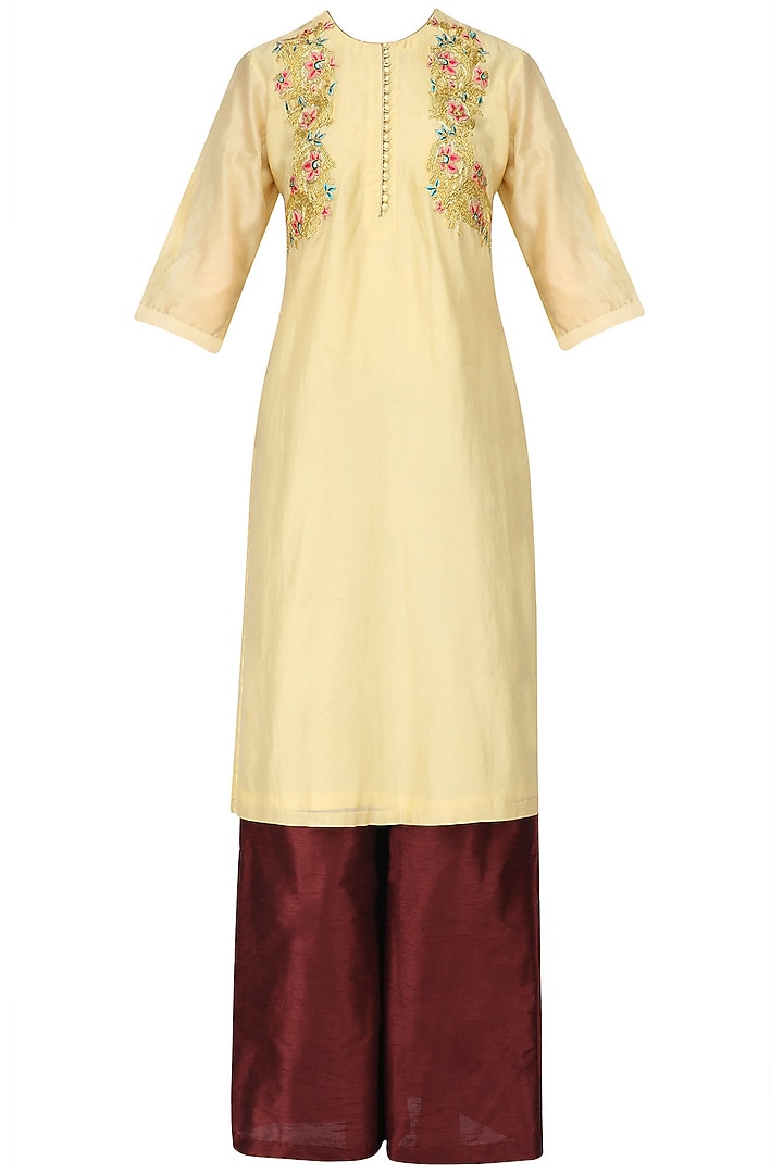 Beige kurta and palazzo set available only at Pernia's Pop Up Shop.