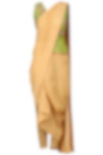 Lime green peplum top and draped saree available only at Pernia's Pop Up Shop.