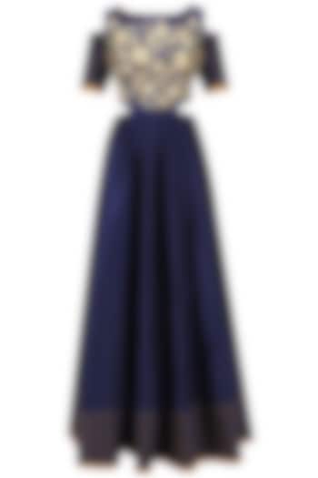 Navy blue anarkali gown and dupatta set available only at Pernia's Pop Up Shop.