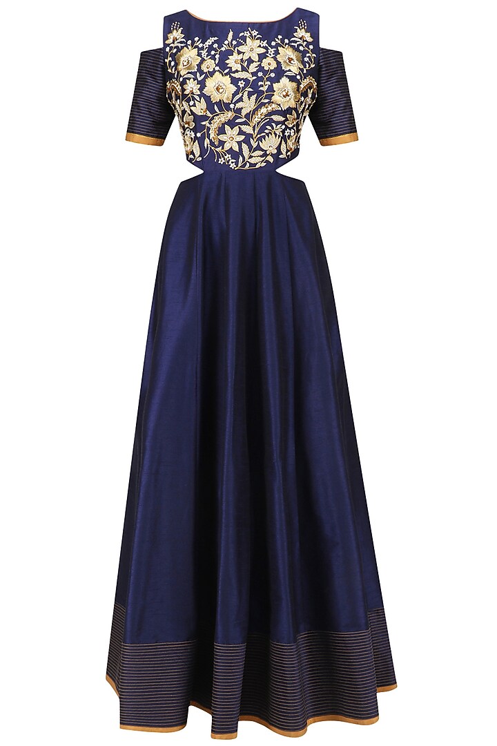 Navy blue anarkali gown and dupatta set available only at Pernia's Pop Up Shop.