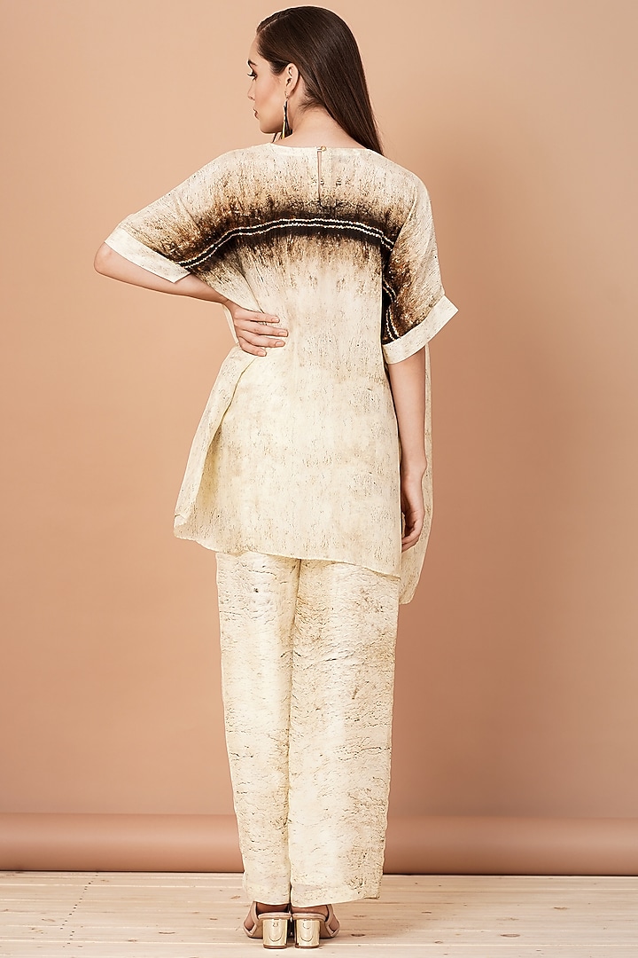 Brown & Beige Upada Silk Digital Printed Co-Ord Set by Breathe By Aakanksha Singh at Pernia's Pop Up Shop