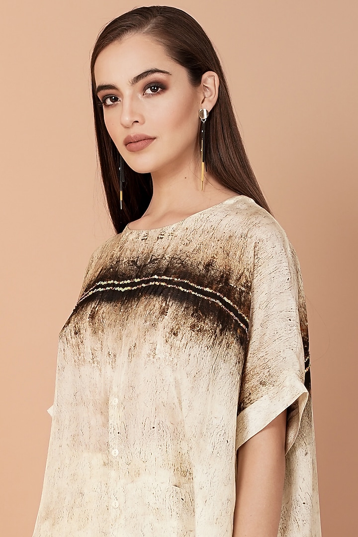 Brown & Beige Upada Silk Digital Printed Co-Ord Set by Breathe By Aakanksha Singh at Pernia's Pop Up Shop