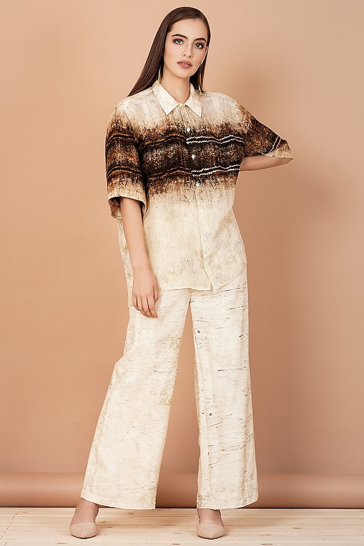 Brown & Beige Shirt With Pants by Breathe By Aakanksha Singh