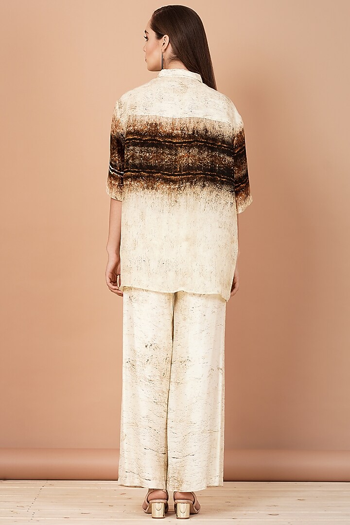 Brown & Beige Upada Silk Digital Printed Co-Ord Set by Breathe By Aakanksha Singh at Pernia's Pop Up Shop