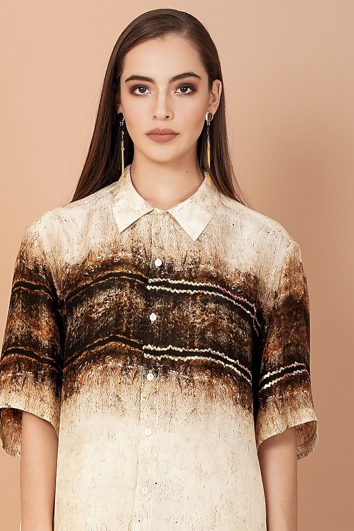 Brown & Beige Upada Silk Digital Printed Co-Ord Set by Breathe By Aakanksha Singh at Pernia's Pop Up Shop