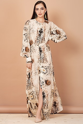 Brown & Beige Printed Tunic by Breathe By Aakanksha Singh