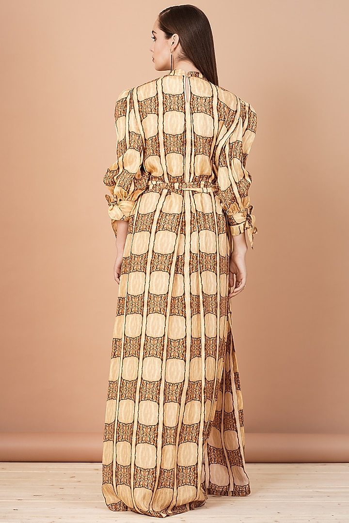 Gold Habutai Silk Digital Printed Maxi Summer Dress by Breathe By Aakanksha Singh at Pernia's Pop Up Shop