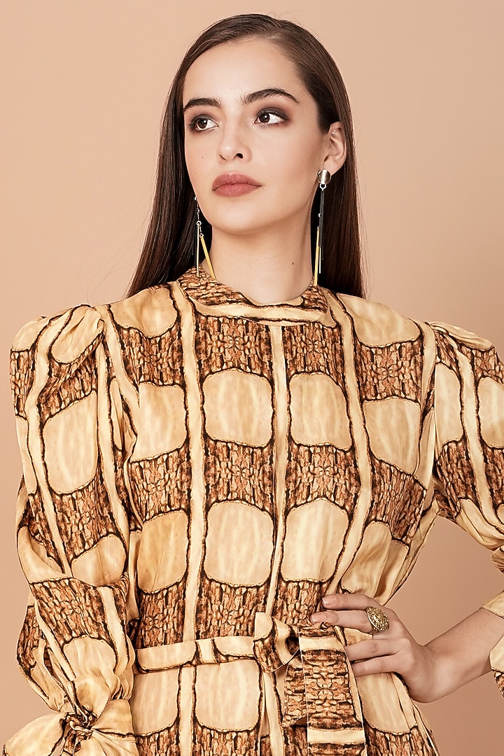 Gold Habutai Silk Digital Printed Maxi Summer Dress by Breathe By Aakanksha Singh at Pernia's Pop Up Shop