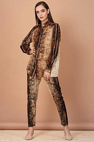 Beige & Brown Printed Pants Set by Breathe By Aakanksha Singh