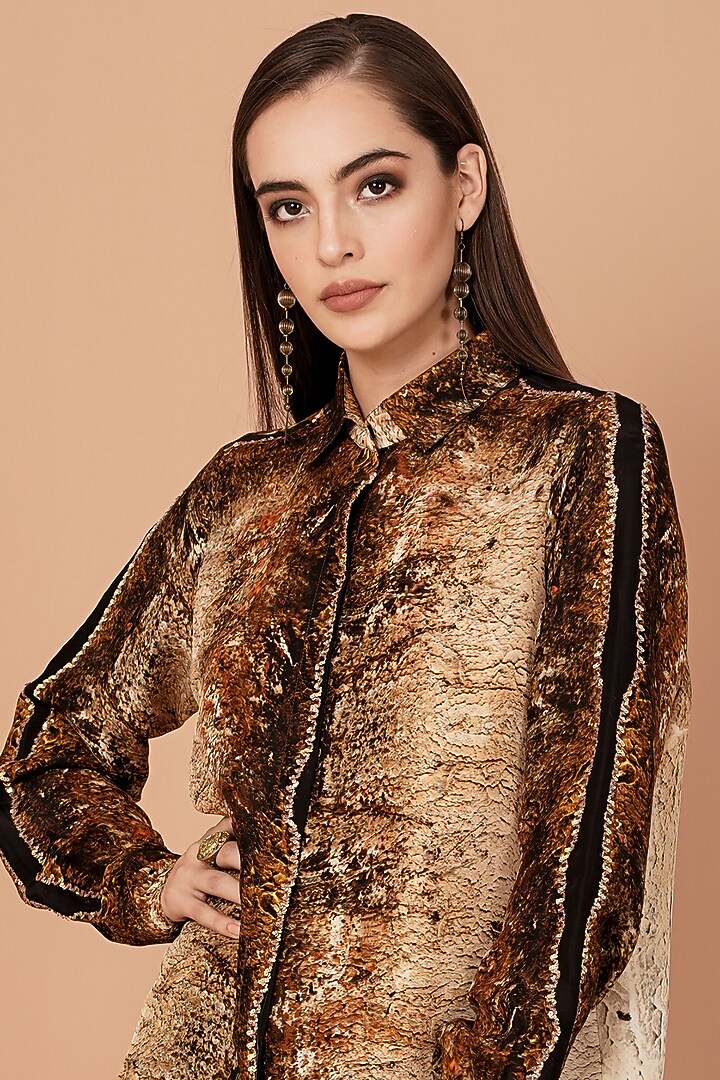 Beige & Brown Printed Pants Set by Breathe By Aakanksha Singh at Pernia's Pop Up Shop