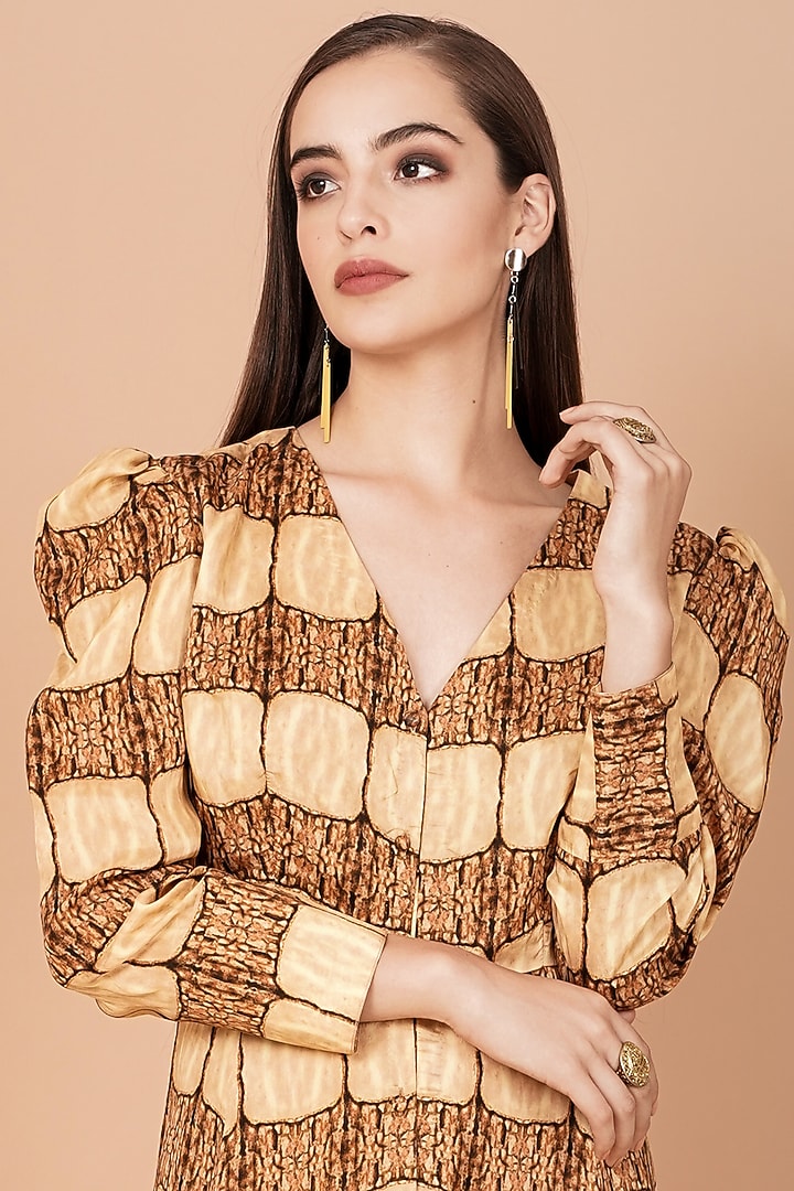 Gold & Brown Printed Tunic by Breathe By Aakanksha Singh at Pernia's Pop Up Shop