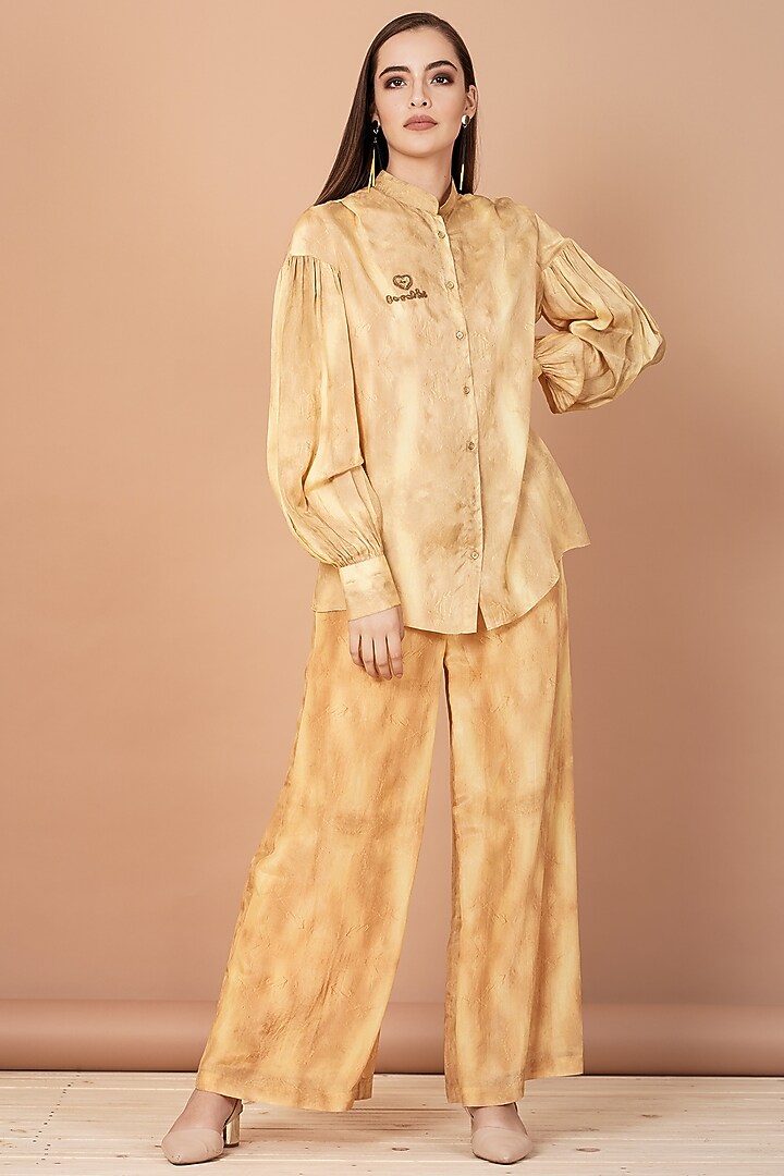 Gold Habutai Silk & Uppada Silk Pant Set by Breathe By Aakanksha Singh at Pernia's Pop Up Shop