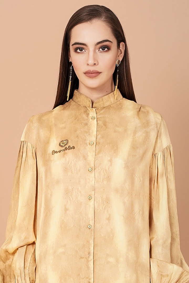 Gold Habutai Silk & Uppada Silk Pant Set by Breathe By Aakanksha Singh at Pernia's Pop Up Shop