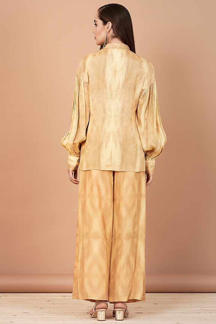 Gold Habutai Silk & Uppada Silk Pant Set by Breathe By Aakanksha Singh at Pernia's Pop Up Shop
