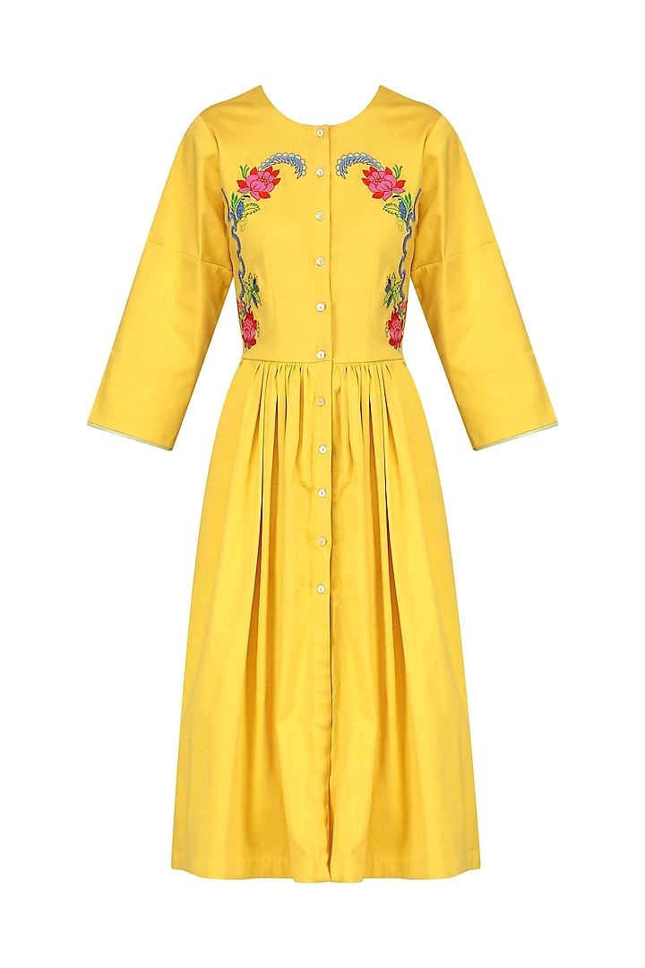 Yellow Button Up Dress by Breathe By Aakanksha Singh