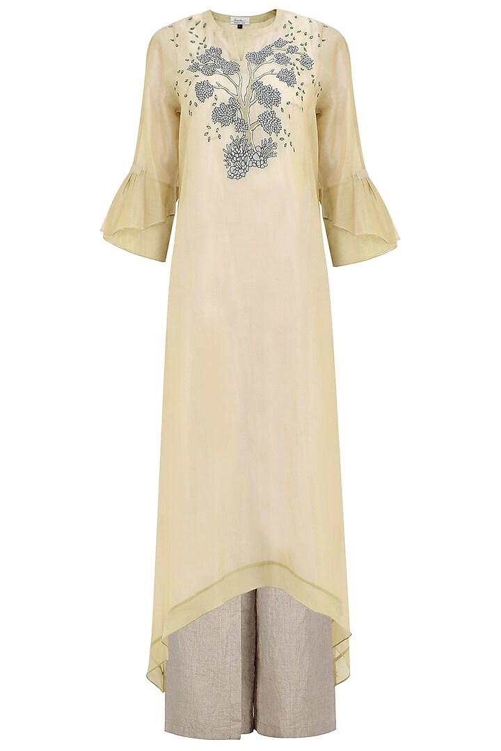 Beige cuffed sleeves kurta available only at Pernia's Pop Up Shop.
