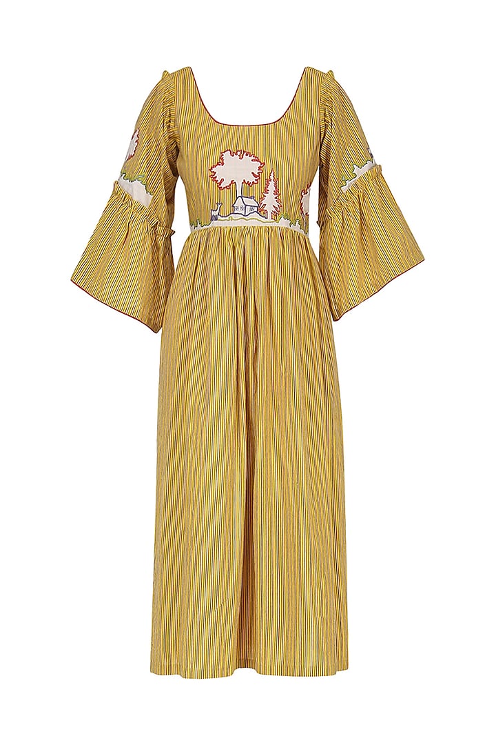 Mustard Bell Sleeves Dress by Breathe By Aakanksha Singh