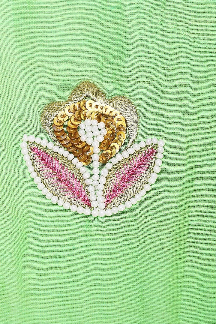 Mint and pink floral embroidered kalidaar set available only at Pernia's Pop Up Shop.
