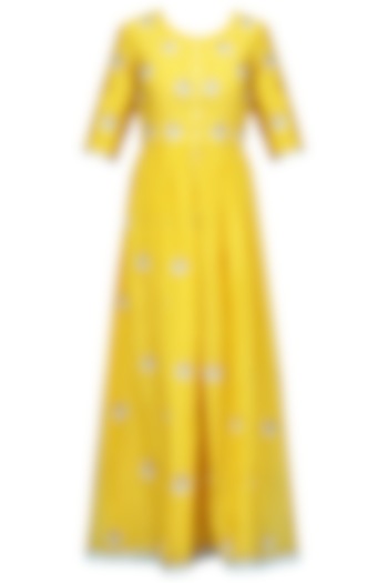 Yellow and Blue Embroidered Kurta Set by Breathe By Aakanksha Singh
