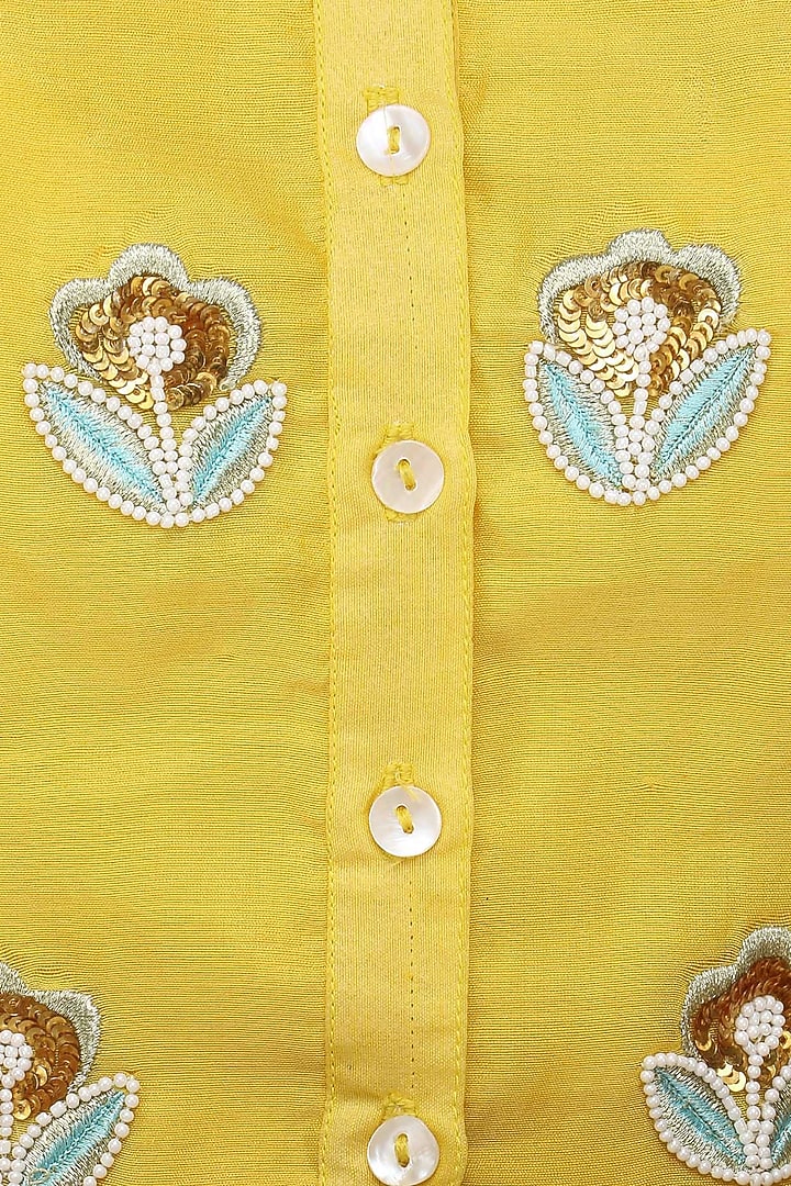 Yellow and blue embroidered kurta set available only at Pernia's Pop Up Shop.
