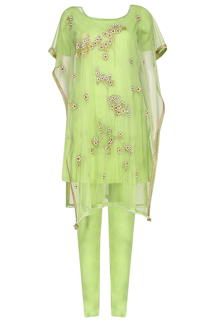 Lime Green Embroidered Kaftan Style Kurta Set by Breathe By Aakanksha Singh