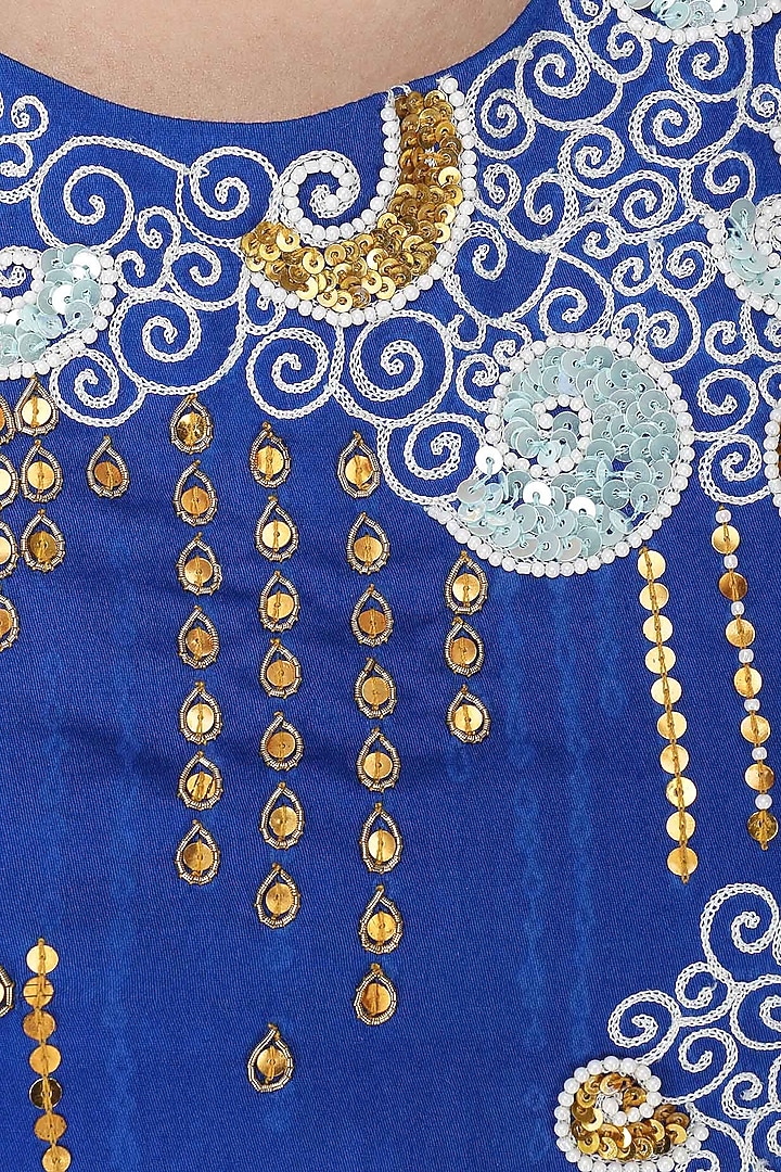 Cobalt blue floral embroidered kalidaar available only at Pernia's Pop Up Shop.