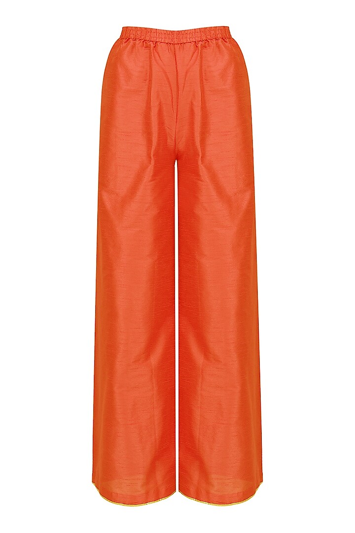Peach floral embroidered kurta and orange palazzo set available only at Pernia's Pop Up Shop.