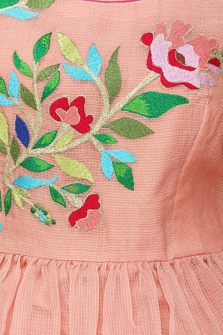 Peach floral embroidered kurta and orange palazzo set available only at Pernia's Pop Up Shop.