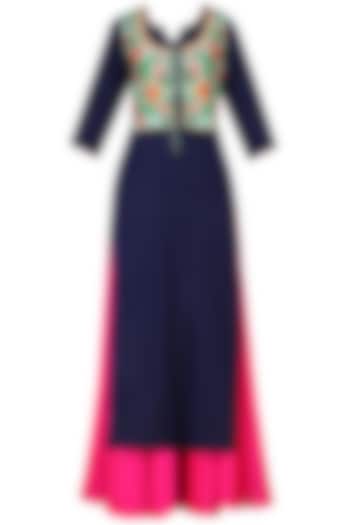 Floral waistcoat with blue kurta and pink palazzo available only at Pernia's Pop Up Shop.