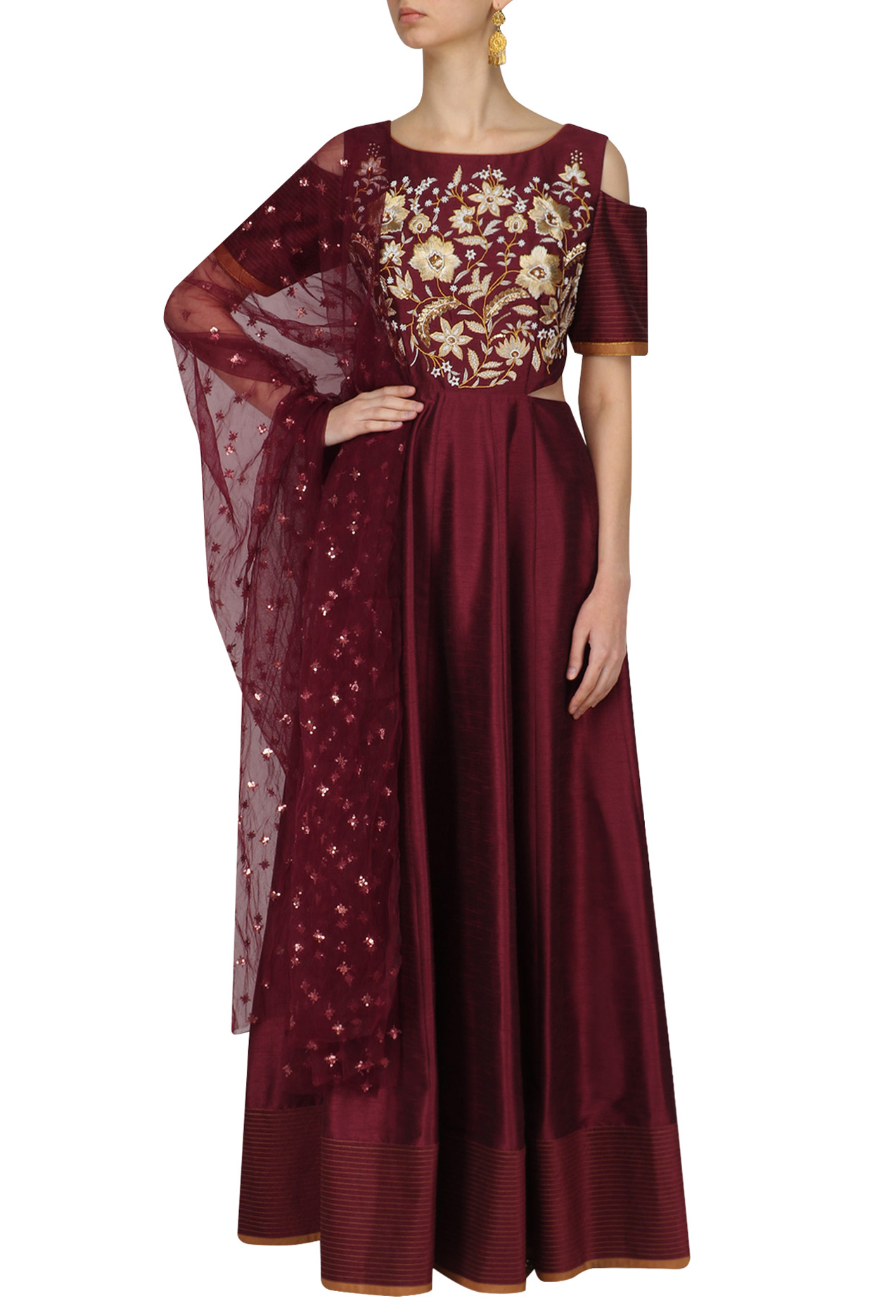 maroon gown with dupatta