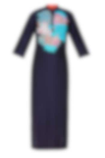 Navy blue floral embroidered straight kurta set available only at Pernia's Pop Up Shop.
