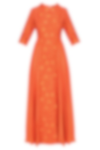 Deep orange floral embroidered kalidaar kurta set available only at Pernia's Pop Up Shop.