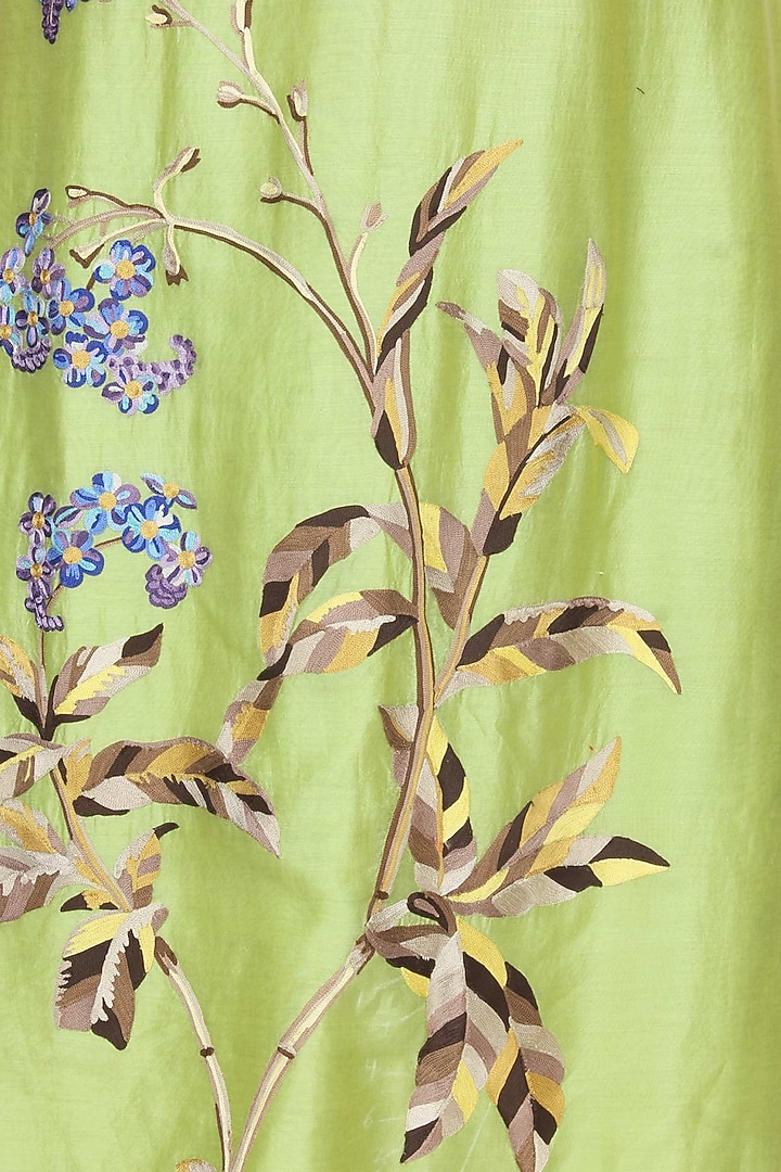 Lime green floral embroidered kurta and blue churidaar pants set available only at Pernia's Pop Up Shop.