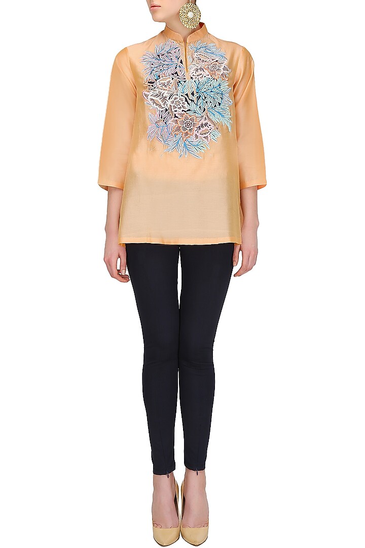 Peach floral embroidered tunic available only at Pernia's Pop Up Shop.