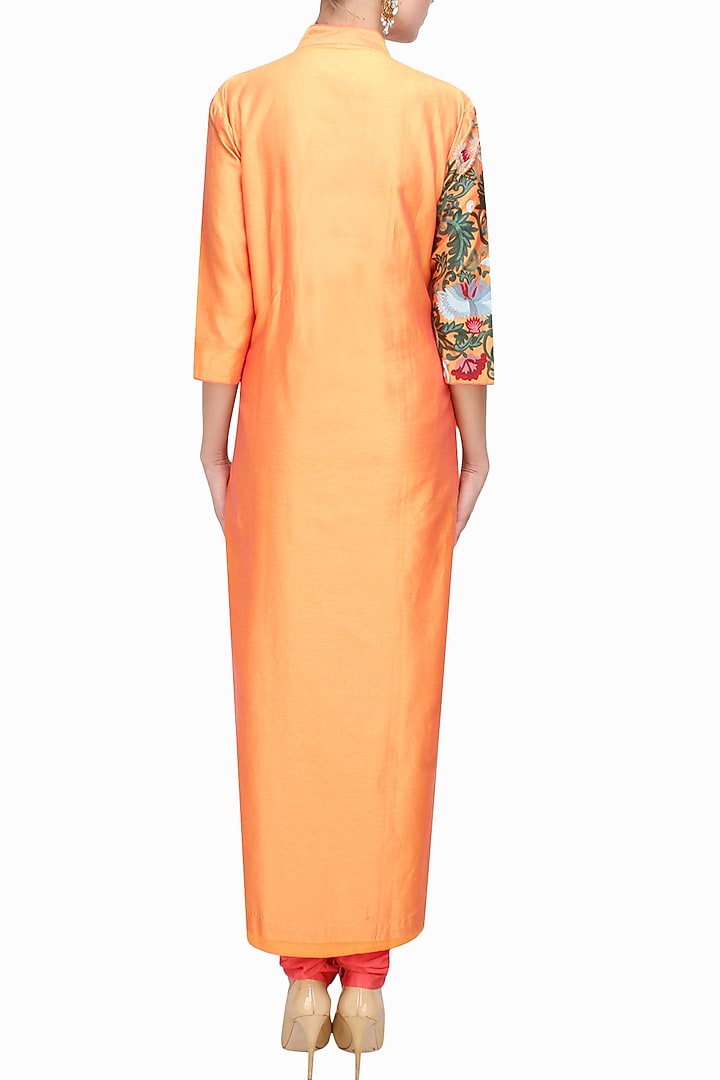 Sunset orange floral embroidered kurta set available only at Pernia's Pop Up Shop.