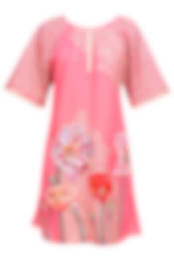 Old rose pink floral embroidered tunic available only at Pernia's Pop Up Shop.