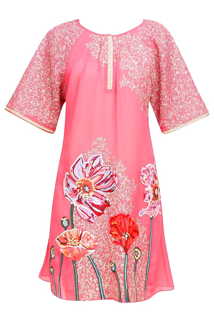 Old rose pink floral embroidered tunic available only at Pernia's Pop Up Shop.
