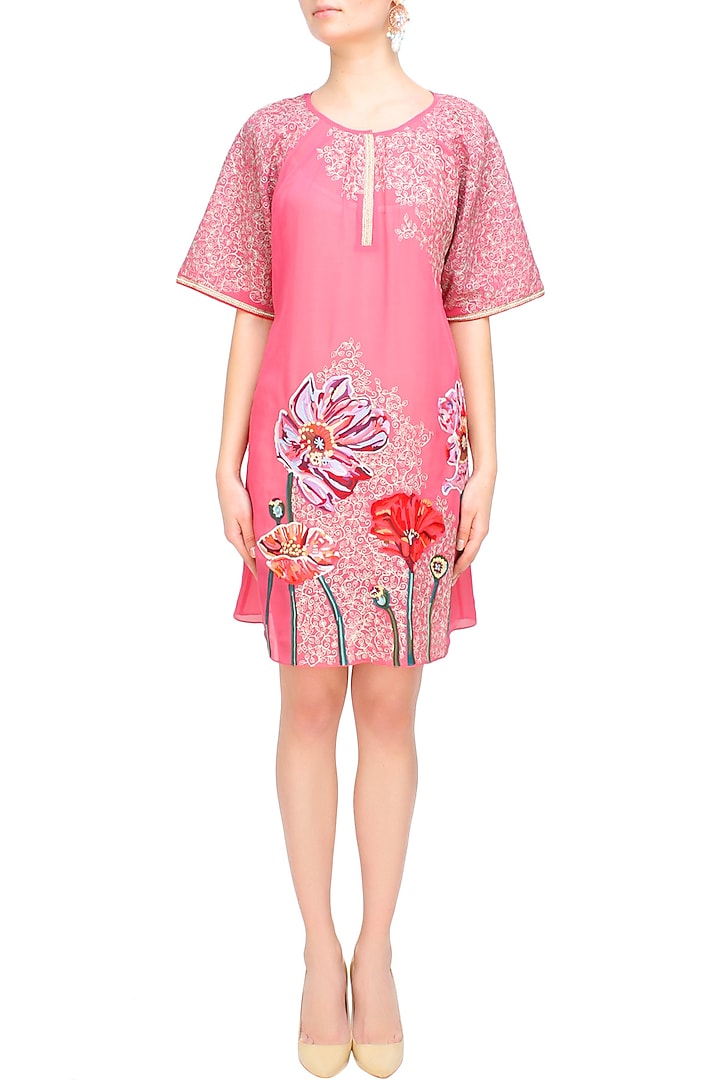 Old rose pink floral embroidered tunic available only at Pernia's Pop Up Shop.