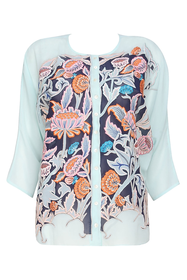 Light Blue Floral Embroidered Loose Top by Breathe By Aakanksha Singh