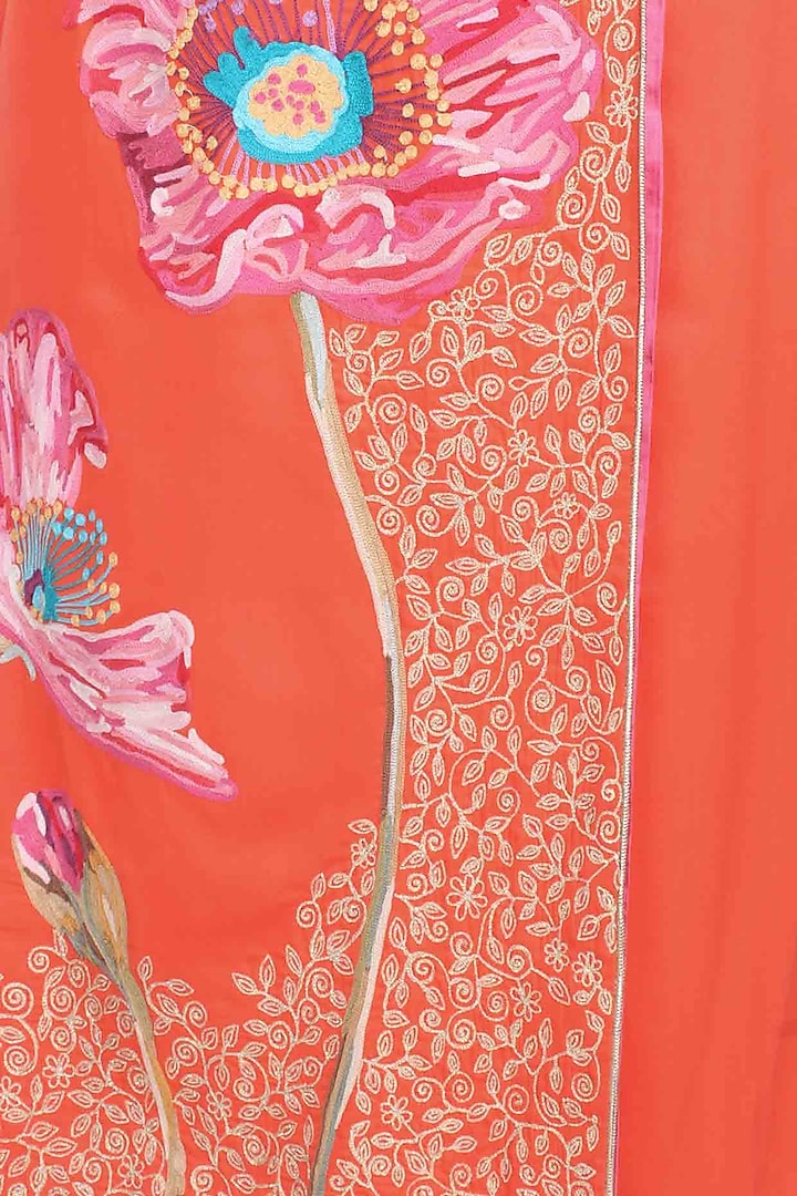 Orange floral embroidered straight kurta and pants set available only at Pernia's Pop Up Shop.