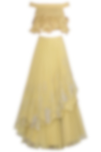 Iris Yellow Embroidered Ruffle Top with Lehenga Skirt by Babita Malkani