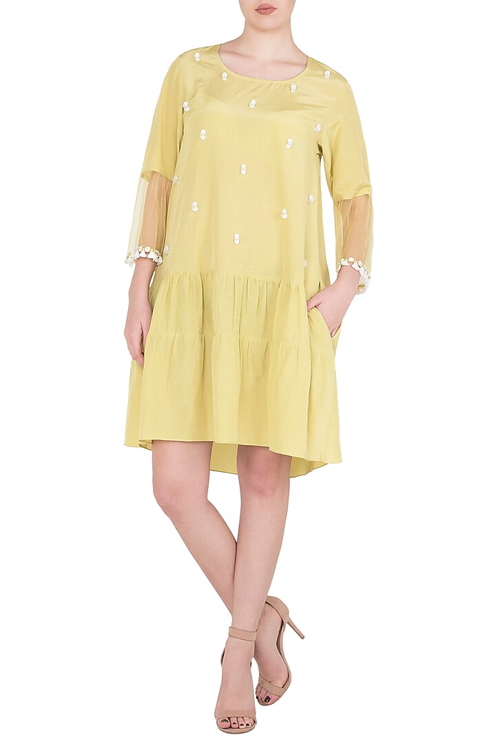 Iris yellow flared knee length dress available only at Pernia's Pop Up Shop.