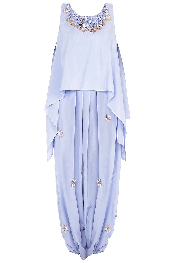 Periwinkle Double Layer Top with Cowl Dhoti Pants by Babita Malkani