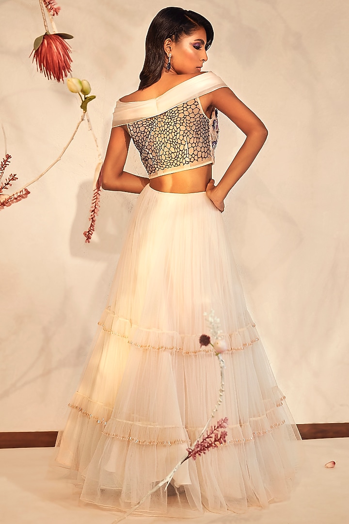 Rose Ivory Embroidered Wedding Lehenga Set by Babita Malkani at Pernia's Pop Up Shop