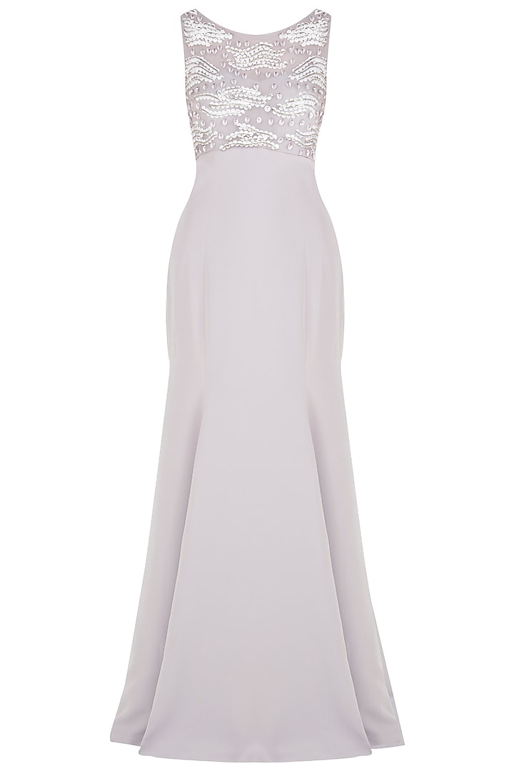 Lilac Fishtail Embroidered Gown by Babita Malkani
