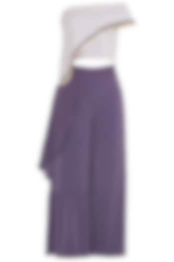 Purple Asymmetrcial Off Shoulder Top with Ruffled Culottes by Babita Malkani