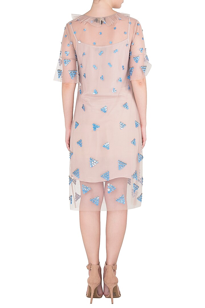 Beige sequins embellished shift dress available only at Pernia's Pop Up Shop.