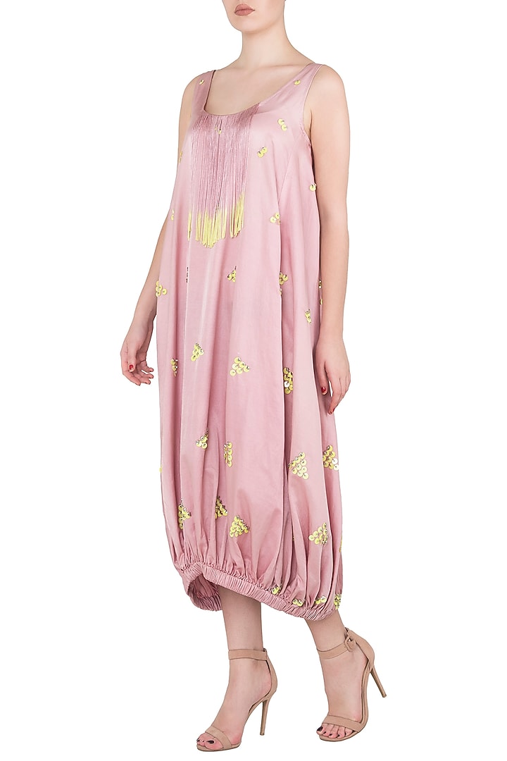 Pink sequins embellished midi dress available only at Pernia's Pop Up Shop.