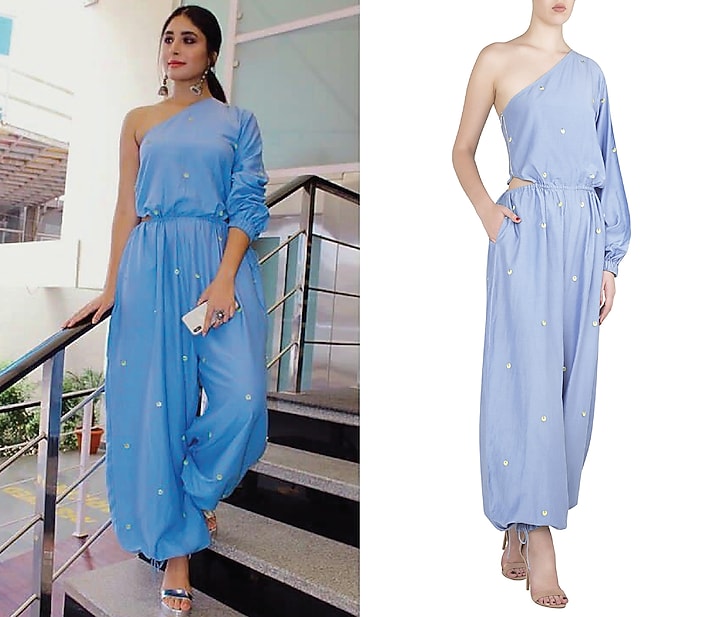 Blue one shoulder jumpsuit available only at Pernia's Pop Up Shop.